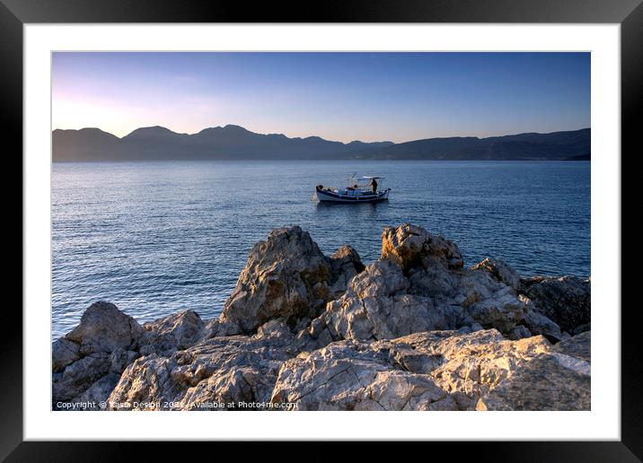 Fishing Boat, Agios Nikolaos, Crete, Greece Framed Mounted Print by Kasia Design