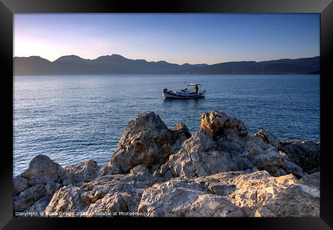 Fishing Boat, Agios Nikolaos, Crete, Greece Framed Print by Kasia Design