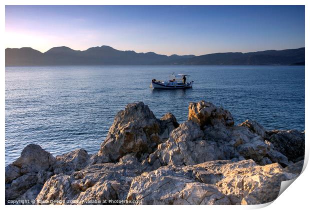 Fishing Boat, Agios Nikolaos, Crete, Greece Print by Kasia Design