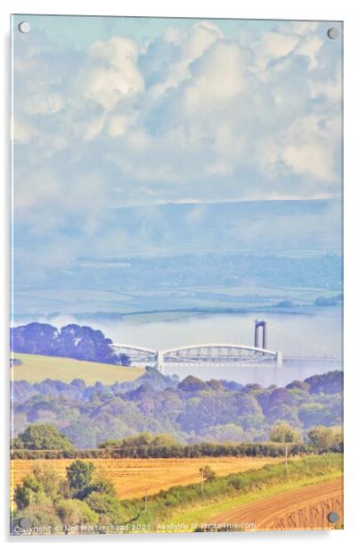 Clouds & Mist Over The Tamar Bridges. Acrylic by Neil Mottershead