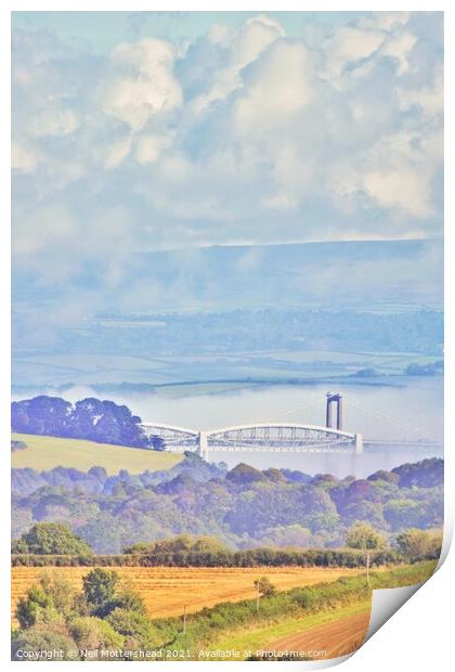 Clouds & Mist Over The Tamar Bridges. Print by Neil Mottershead