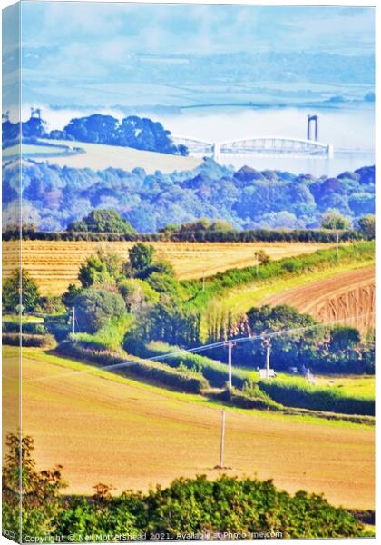 Cornish Farmland & The Tamar Bridges. Canvas Print by Neil Mottershead