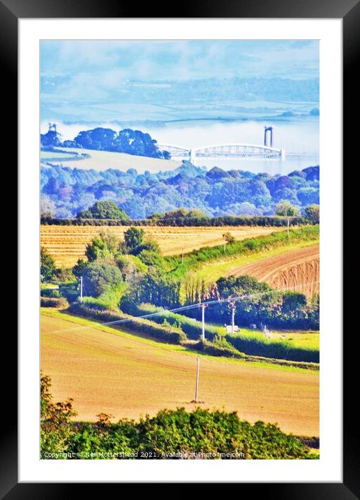Cornish Farmland & The Tamar Bridges. Framed Mounted Print by Neil Mottershead