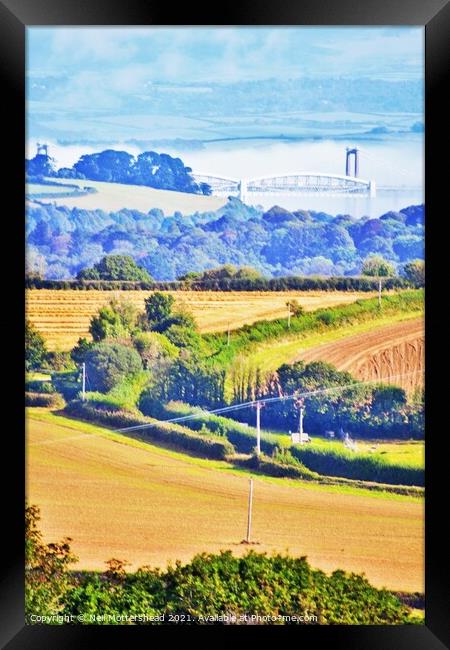 Cornish Farmland & The Tamar Bridges. Framed Print by Neil Mottershead