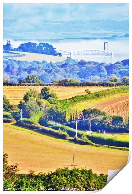 Cornish Farmland & The Tamar Bridges. Print by Neil Mottershead