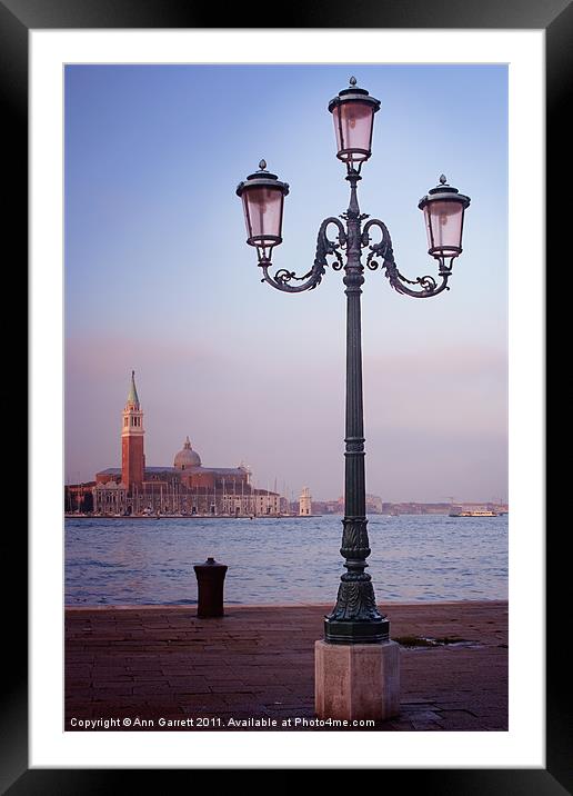 Venice Street Lamp Framed Mounted Print by Ann Garrett