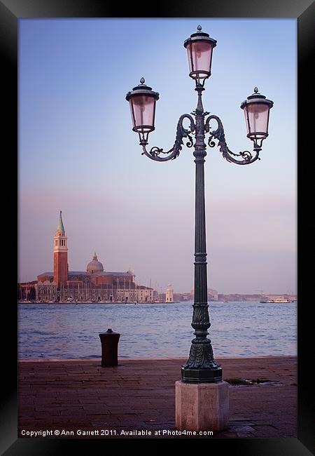Venice Street Lamp Framed Print by Ann Garrett