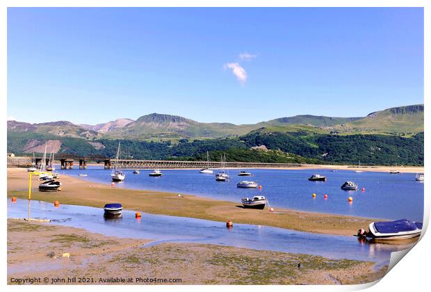 Barmouth low tide Wales. Print by john hill
