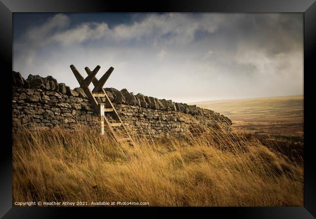 Stile over Dry stone wall Framed Print by Heather Athey