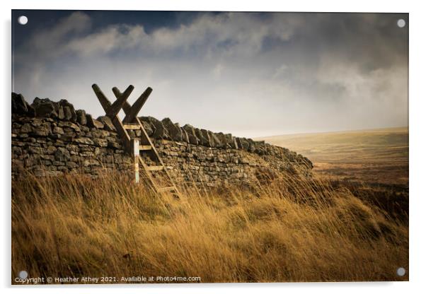 Stile over Dry stone wall Acrylic by Heather Athey