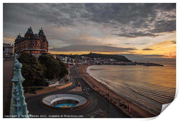 Scarborough`s Grand Hotel and beach Print by Richard Perks