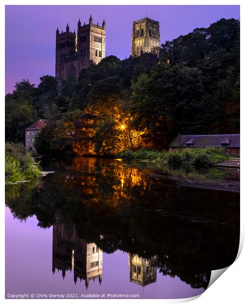 Durham Cathedral at Night, in the City of Durham, UK Print by Chris Dorney