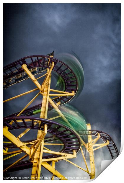 Mini Roller Coaster Ride At The Annual 'Witney Feast' Travelling Funfair In Oxfordshire Print by Peter Greenway