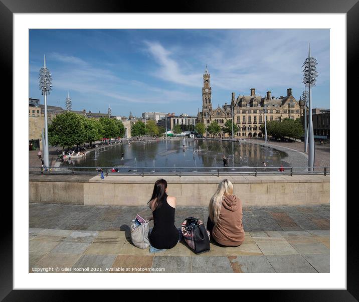 Bradford Mirror Pool and Town Hall Framed Mounted Print by Giles Rocholl