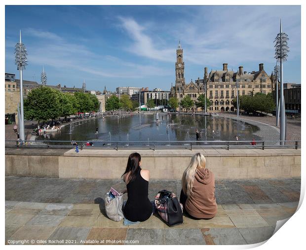 Bradford Mirror Pool and Town Hall Print by Giles Rocholl