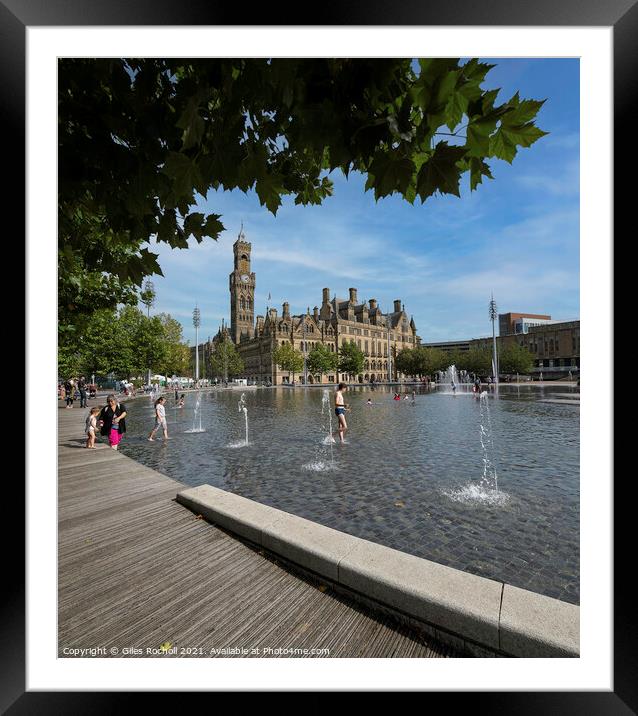 Bradford Town hall and Mirror Pool  Framed Mounted Print by Giles Rocholl