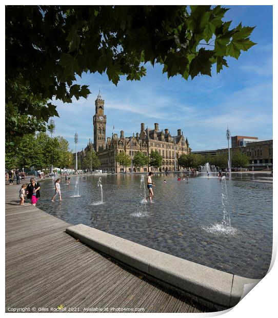 Bradford Town hall and Mirror Pool  Print by Giles Rocholl
