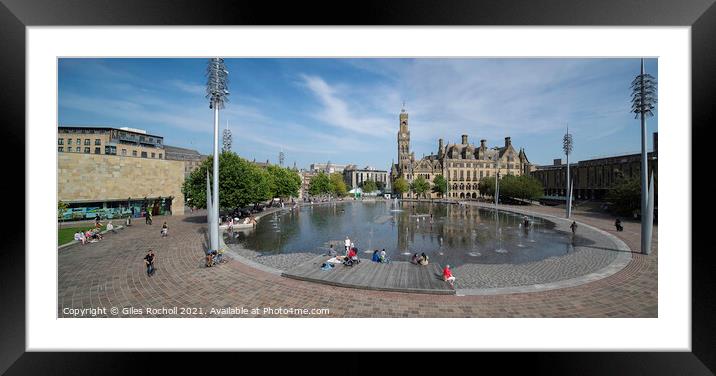 Bradford Town hall and Mirror Pool  Framed Mounted Print by Giles Rocholl