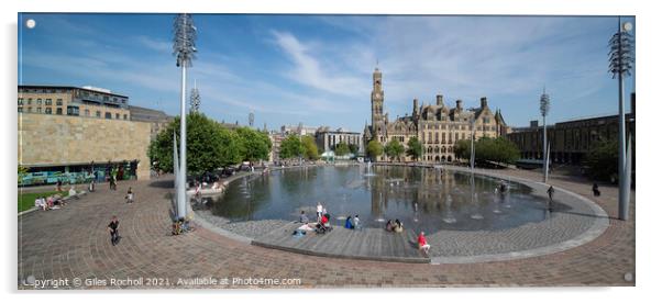 Bradford Town hall and Mirror Pool  Acrylic by Giles Rocholl