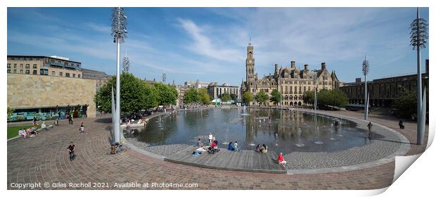 Bradford Town hall and Mirror Pool  Print by Giles Rocholl