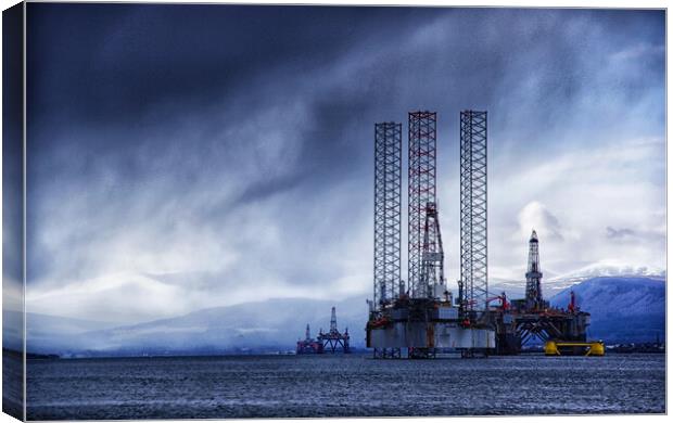 Oil rigs sheltering from a late winter storm, Cromarty Firth Canvas Print by Jacqi Elmslie