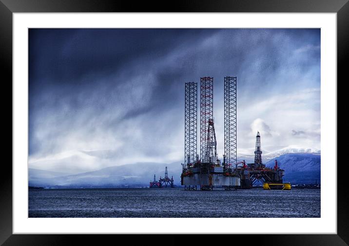Oil rigs sheltering from a late winter storm, Cromarty Firth Framed Mounted Print by Jacqi Elmslie