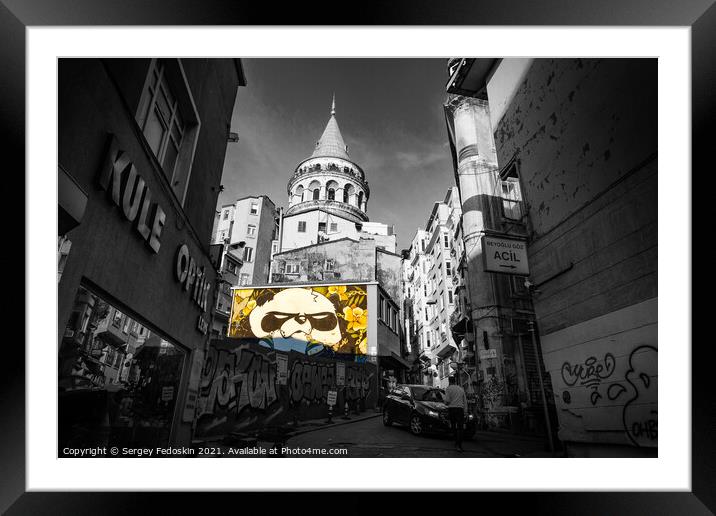 Galata Tower and street in Istanbul, Turkey. Framed Mounted Print by Sergey Fedoskin
