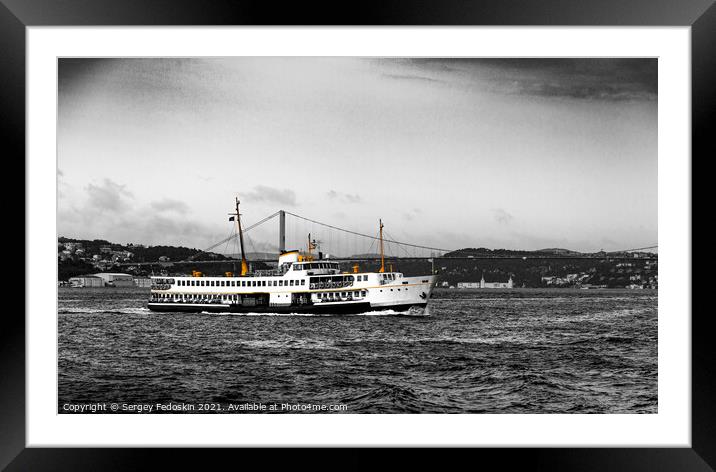 Ferry boat in the Bosphorus strait. Framed Mounted Print by Sergey Fedoskin