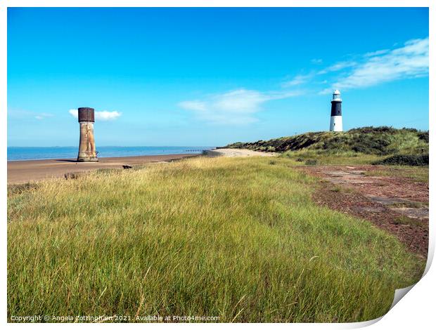 Old and New Lighthouses at Spurn Point Print by Angela Cottingham