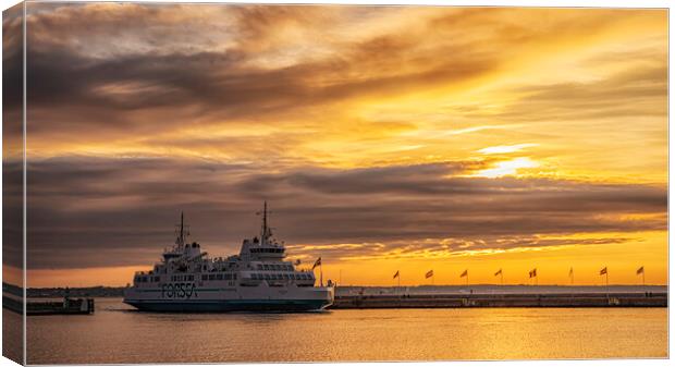 Helsingborg Hamlet Ferry Sunset Canvas Print by Antony McAulay