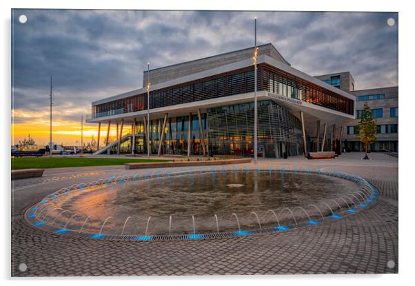 Helsingborg SeaU Conference Center and Hotel with Fountain Acrylic by Antony McAulay