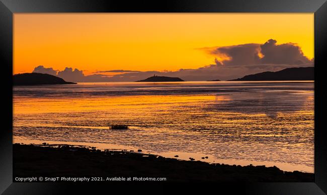 A golden winter sunset reflecting over Kirkcudbright Bay and Ross Island Framed Print by SnapT Photography