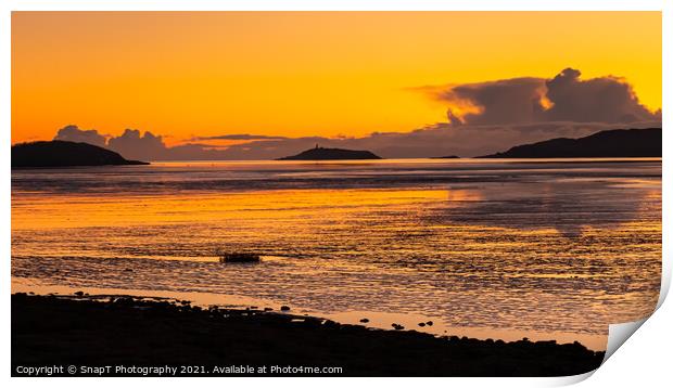 A golden winter sunset reflecting over Kirkcudbright Bay and Ross Island Print by SnapT Photography