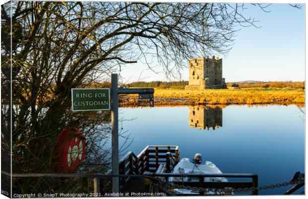 Ring for the custodian sign at Threave Castle ferry crossing on the River Dee Canvas Print by SnapT Photography