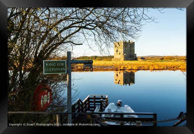 Ring for the custodian sign at Threave Castle ferry crossing on the River Dee Framed Print by SnapT Photography