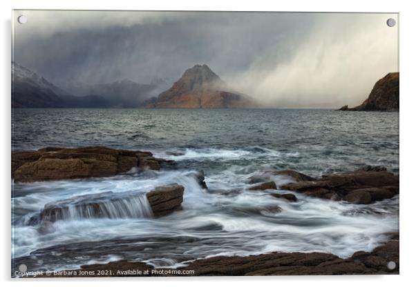 Hail Showers  Elgol Isle of Skye Scotland Acrylic by Barbara Jones