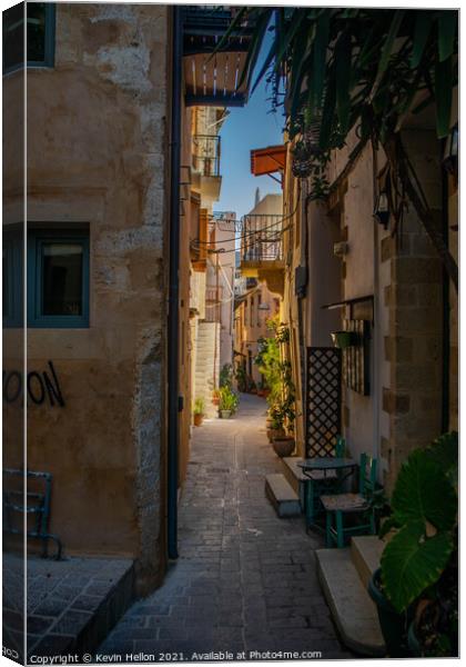 Narrow street in Chania Canvas Print by Kevin Hellon