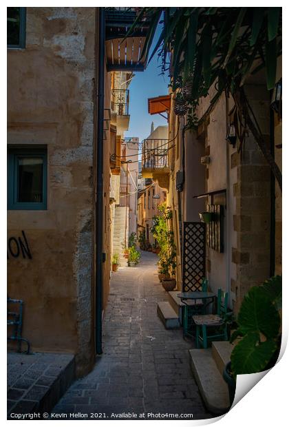Narrow street in Chania Print by Kevin Hellon