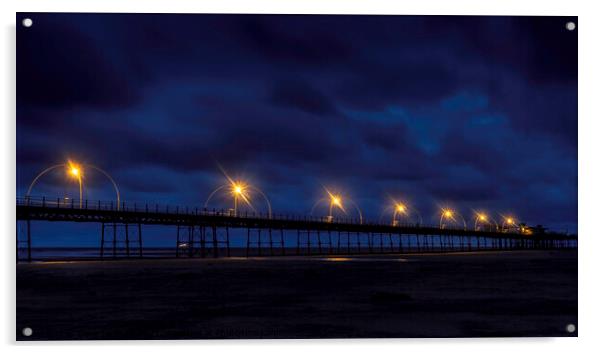 Southport Pier at night Acrylic by Dave Jackson