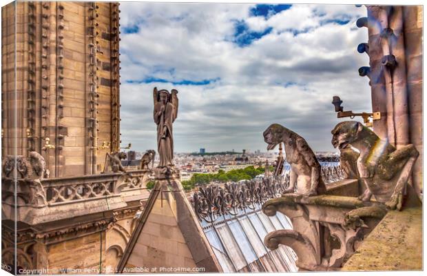 Gargoyles Statue Roof Notre Dame Church Before Fire Paris France Canvas Print by William Perry