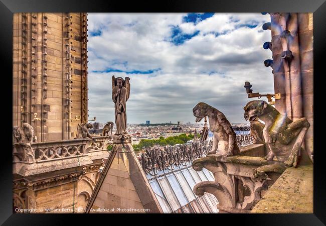 Gargoyles Statue Roof Notre Dame Church Before Fire Paris France Framed Print by William Perry