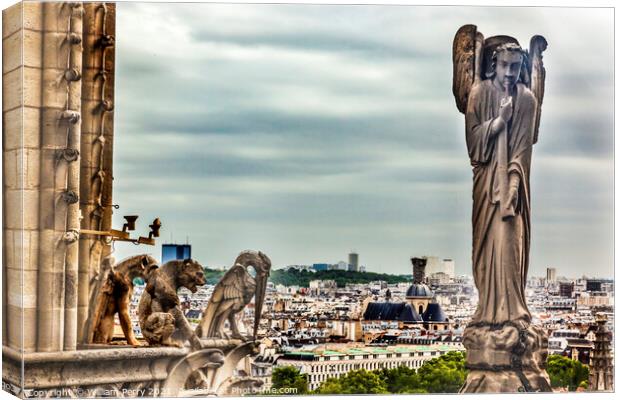 Gargoyles Statue Roof Notre Dame Church Before Fire Paris France Canvas Print by William Perry