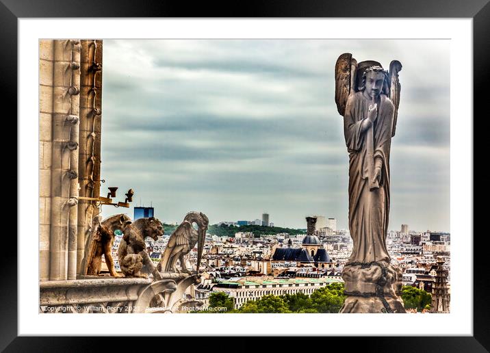 Gargoyles Statue Roof Notre Dame Church Before Fire Paris France Framed Mounted Print by William Perry