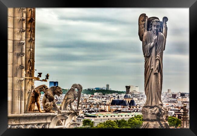 Gargoyles Statue Roof Notre Dame Church Before Fire Paris France Framed Print by William Perry