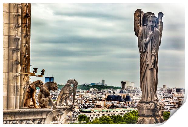 Gargoyles Statue Roof Notre Dame Church Before Fire Paris France Print by William Perry