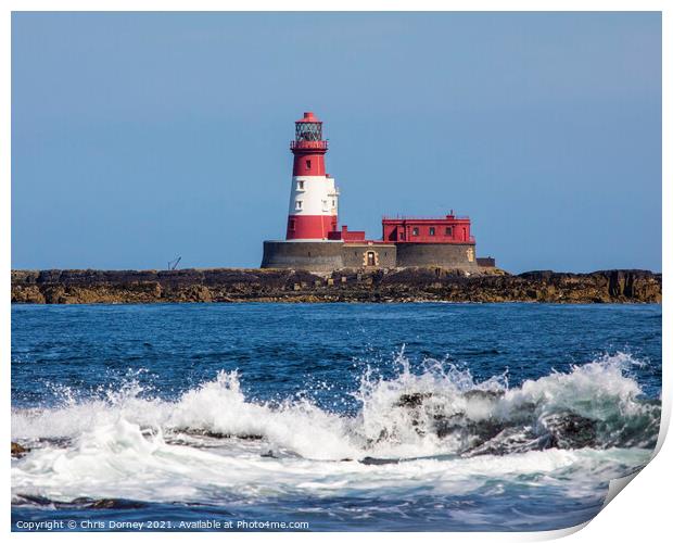 Longstone Lighthouse on the Farne Islands in the UK Print by Chris Dorney