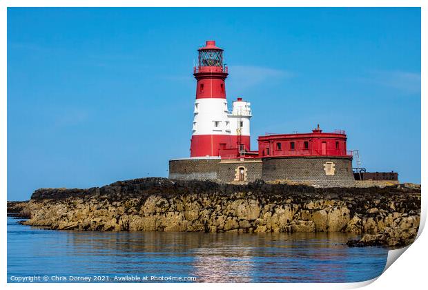 Longstone Lighthouse on the Farne Islands in the UK Print by Chris Dorney
