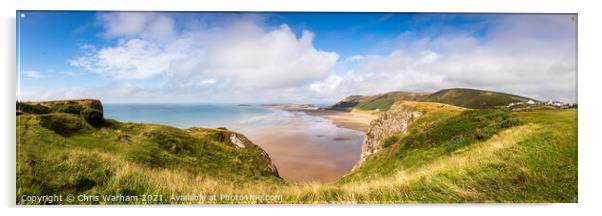 Panorama of Rhossili Beach on the Gower peninsular in South Wale Acrylic by Chris Warham