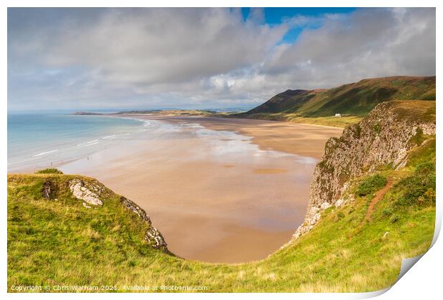 Rhossili Beach on the Gower peninsular in South Wales Print by Chris Warham