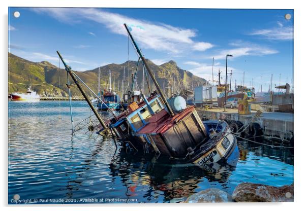 Trawler tilt Hout Bay harbour Cape Town  Acrylic by Paul Naude